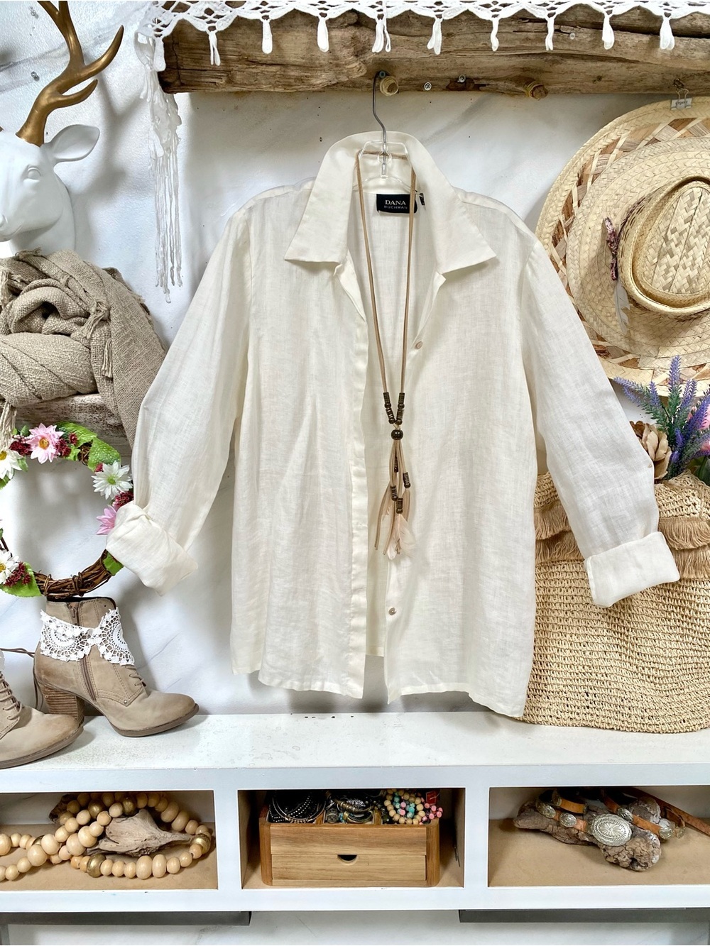 Trendy LINEN boho shirt/cover up w vacay resort beach cottagecore vibe